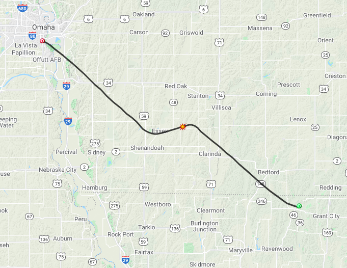 OPS_Sciences's tweet photo. The year's final #highaltitudeballoon launch of #OPSProud students' experiments into #nearspace is Monday @OPS_RMMARRS. #OPSHAB98 is predicted to travel southeast, bursting east of Essex, IA and landing east of Sheridan, MO. We are hoping to miss the trees, @PJFullenkamp! https://t.co/W6UZgrV00z