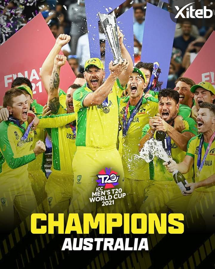 xiteb's tweet photo. Finally, they lift it 🏆

An epic performance by sensational team Australia. What a way to lift their maiden T20 World Cup. 🇦🇺 🏏

#champion  #T20WC2021 #australia #cricket #gameofunity #AuvsNZ https://t.co/N7troqcV1G