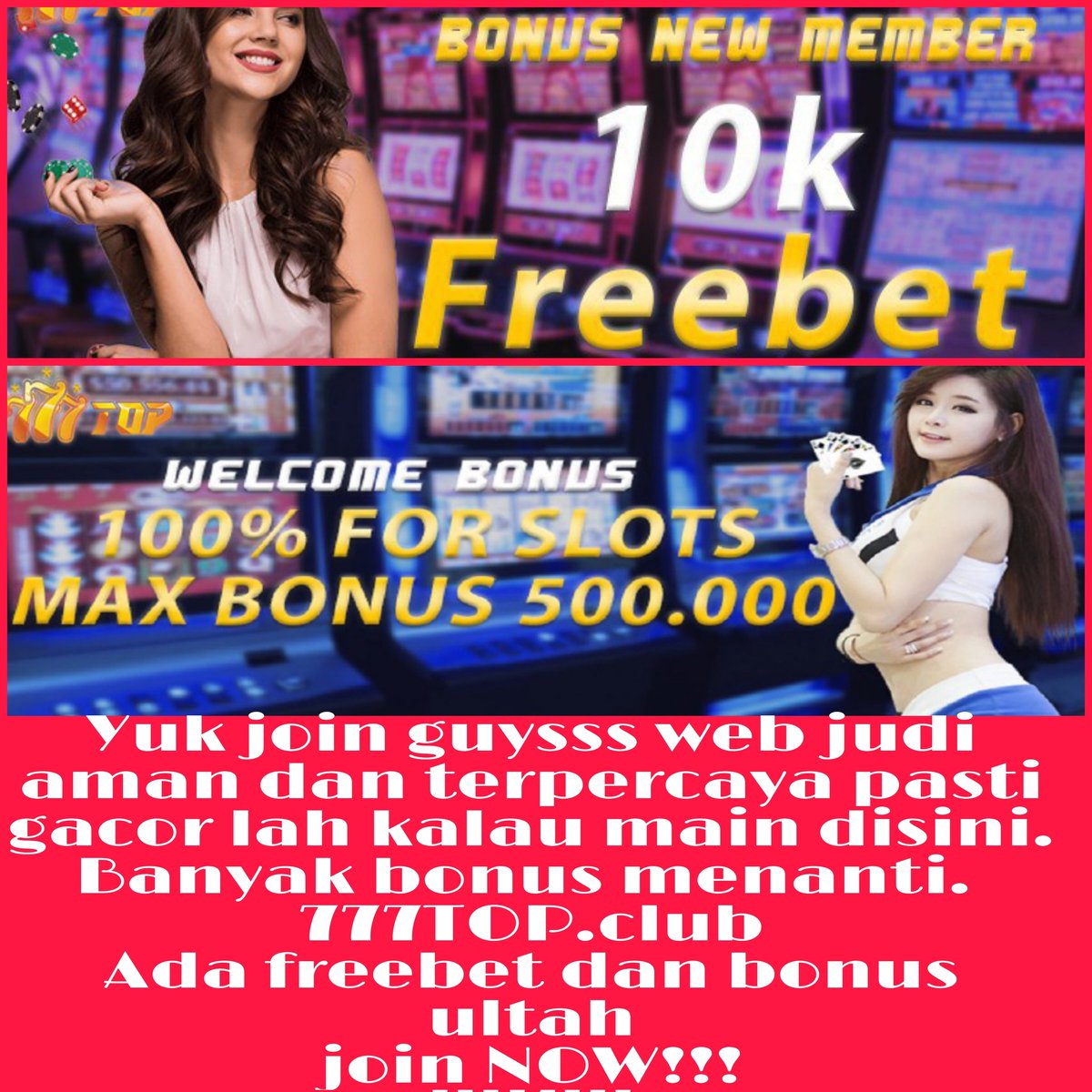 777TOP1's tweet photo. @WiwikTante selamat siang guyss. 
yuk join BO paling gacor dan aman terpercaya! 
deposit pulsa tanpa potongan. 
freebet dan bonus ultah. 
join sekarang di 
https://t.co/DG4MbPIpmM https://t.co/h2eSDgqaWC
