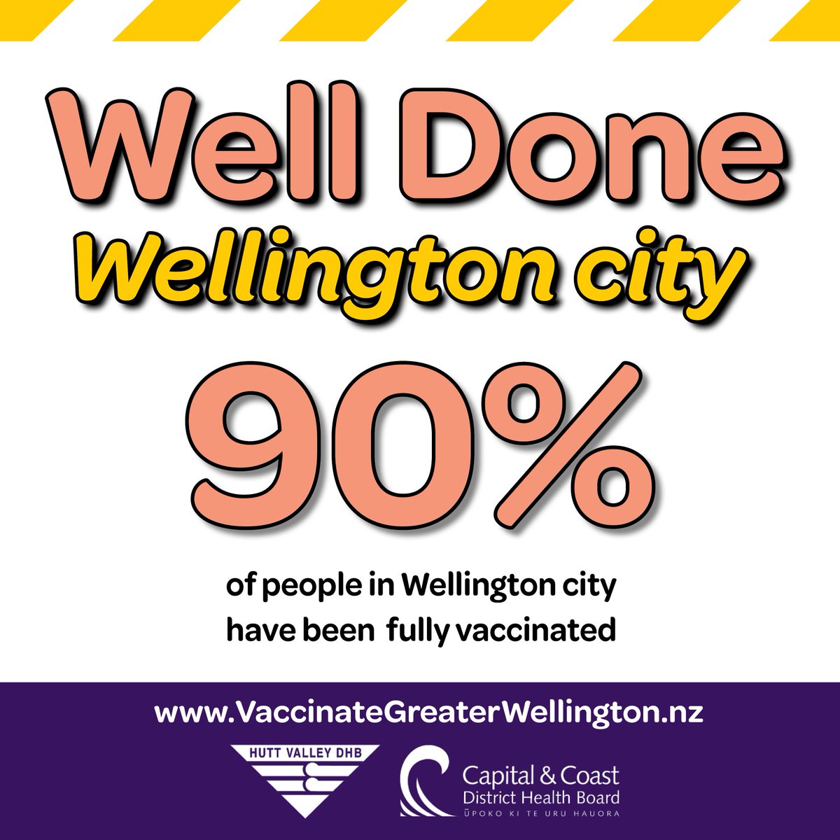 Health NZ - CCHV (@hnzcchv) on Twitter photo Wellington City is 90% fully vaccinated🎉💪 
A massive thank you to all our hard-working vaccination teams and to everyone who has come forward to be vaccinated so far😍 Wellington City is 90% fully vaccinated🎉💪 
A massive thank you to all our hard-working vaccination teams and to everyone who has come forward to be vaccinated so far😍