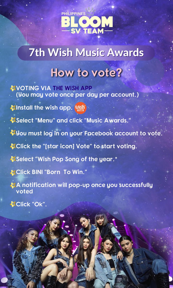 BINI_StreamTeam's tweet photo. Voting has officially started!

Vote Born To Win by BINI for Wish Pop Song of the Year!

You can cast your votes via https://t.co/6q7qzfFyrU or on Wish app. Voting ends on January 3, 2022

Voting via wishers' votes are 30% and 70% from a select panel of judges.

#BINI @BINI_ph https://t.co/6BsN0SDPle