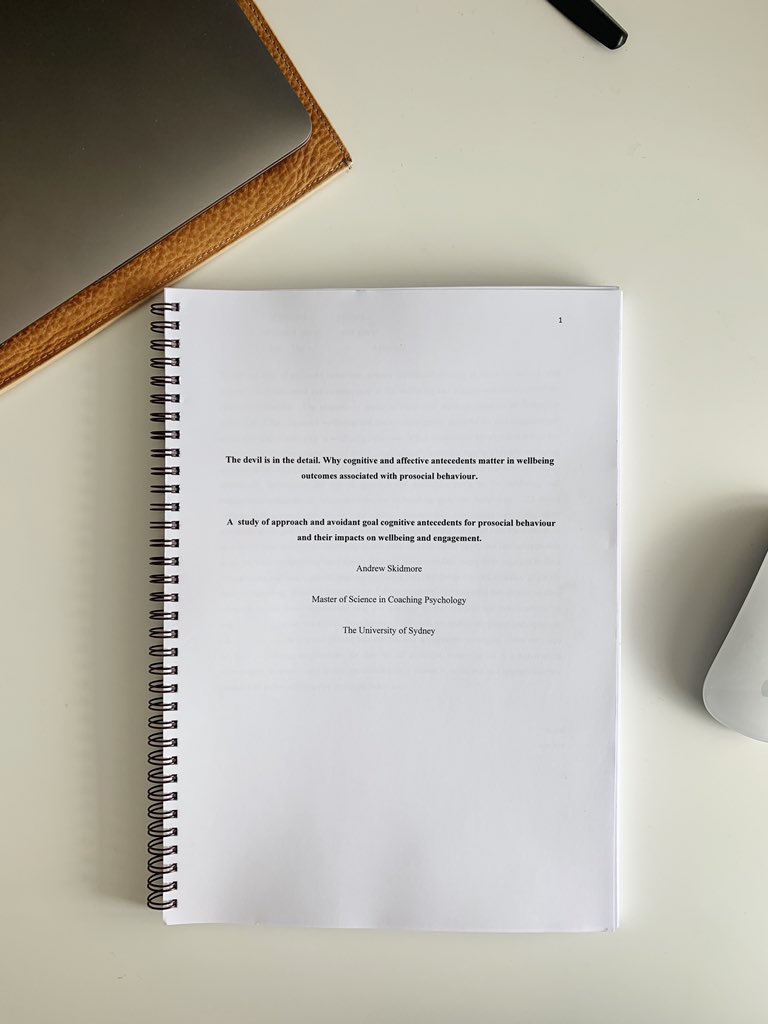 Andy_Skidmore's tweet photo. Excited to have submitted my thesis to complete my Master of Science in Coaching Psychology at The University of Sydney.

Specifically my research focused on the role approach and avoidant goals played in the well-being and engagement outcomes of volunteers. https://t.co/ql2b1jjZoM
