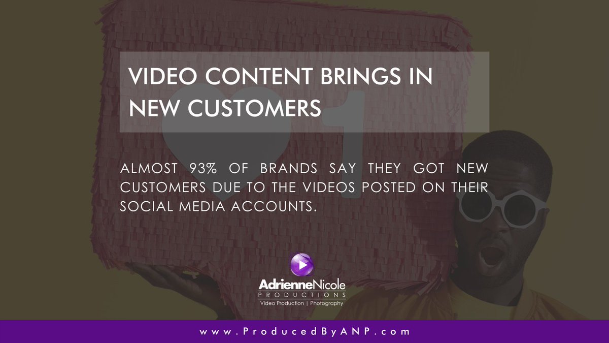 ProducedbyANP's tweet photo. If you want new customers for your brand, you have to start posting videos to your social accounts! It's all in the data on how powerful video content is.
#ProducedbyANP #ANP #tips #videostatistics #videomarketing #marketingdata https://t.co/fHS6KbCsLx