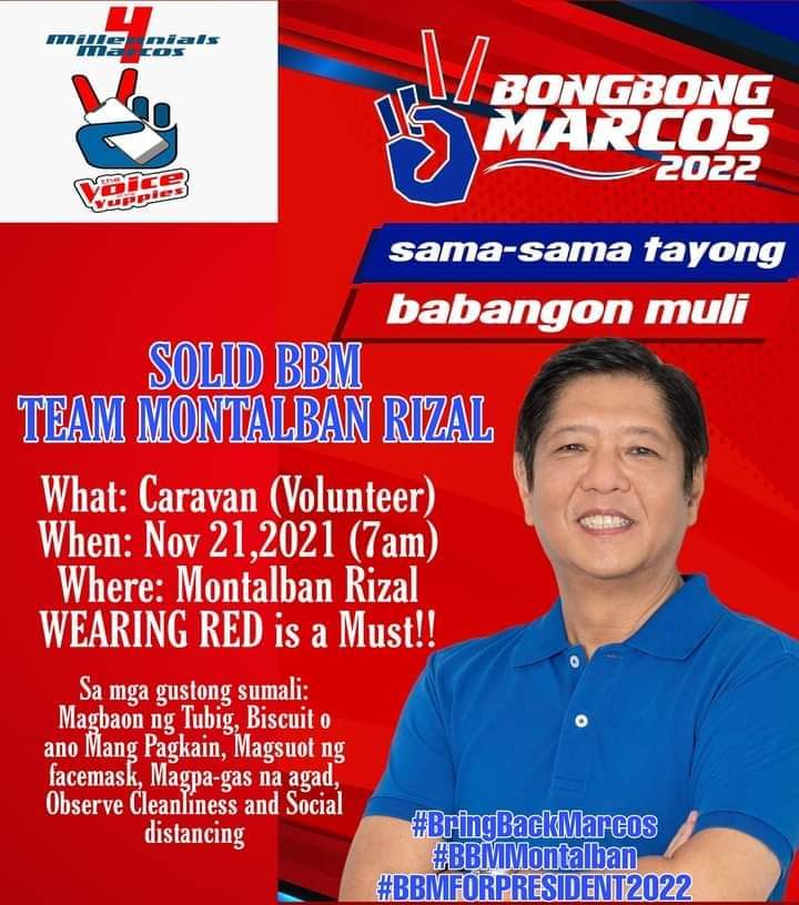 selflessmomma's tweet photo. Sino mga taga Montalban join tayo Nov 21 at 7am
✌️❤️🐅👊💚🦅

#BBMSARA2022
#BBMFORPRESIDENT2022
#BONGgaKaDAY
#BBMSigawNgBayan https://t.co/ExFEg1vzRa