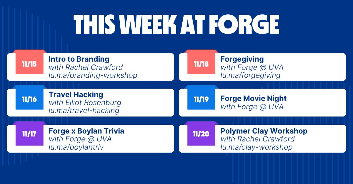 Forge (formerly HackCville) (@meetforge) on Twitter photo This week is packed with great events! See you there! This week is packed with great events! See you there!