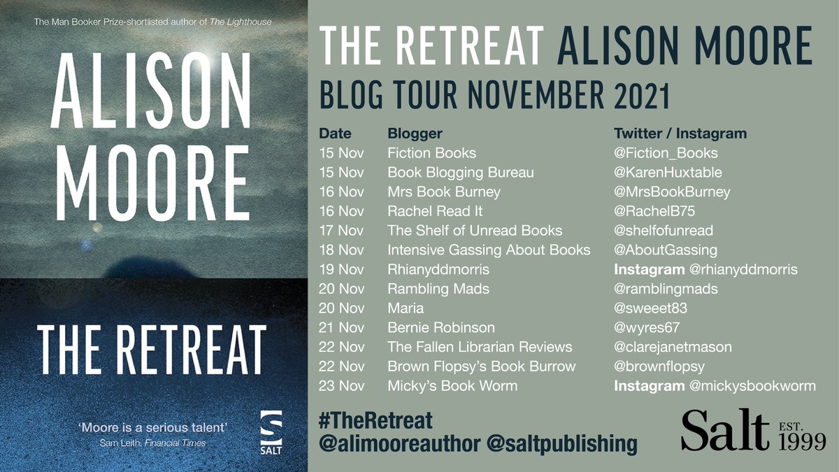 #Review #BlogTour #SaltPublishing #AlisonMoore #TheRetreat #HelenRichardsonPR #Goodreads
A short book, with a big 5 star punch! 
fiction-books.biz/reviews/the-re…
'The Retreat' by Alison Moore
@alimooreauthor @saltpublishing @RichardsonHelen @goodreads