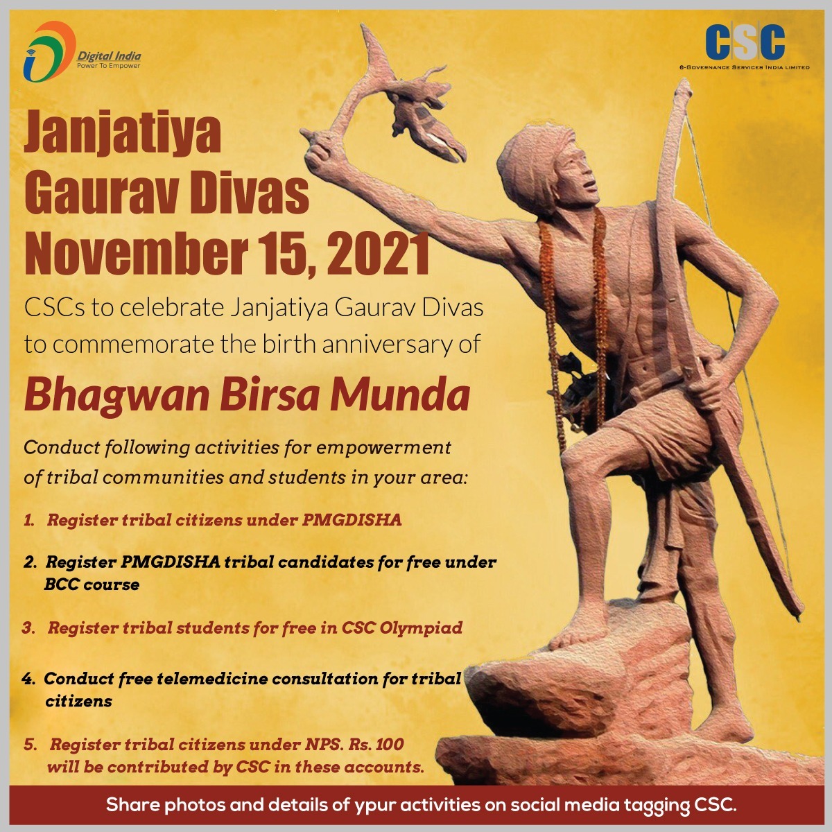 Janjatiya Gaurav Divas celebrations different districts of odisha
<a href="/SwornaprabhaSi1/">Swornaprabha Singh</a> <a href="/dintya15/">dinesh tyagi Retd IAS</a> <a href="/sanjaykrakesh/">Sanjay K Rakesh</a> <a href="/OdishaSpv/">CSC SPV Odisha</a> <a href="/CSCegov_/">CSCeGov</a>