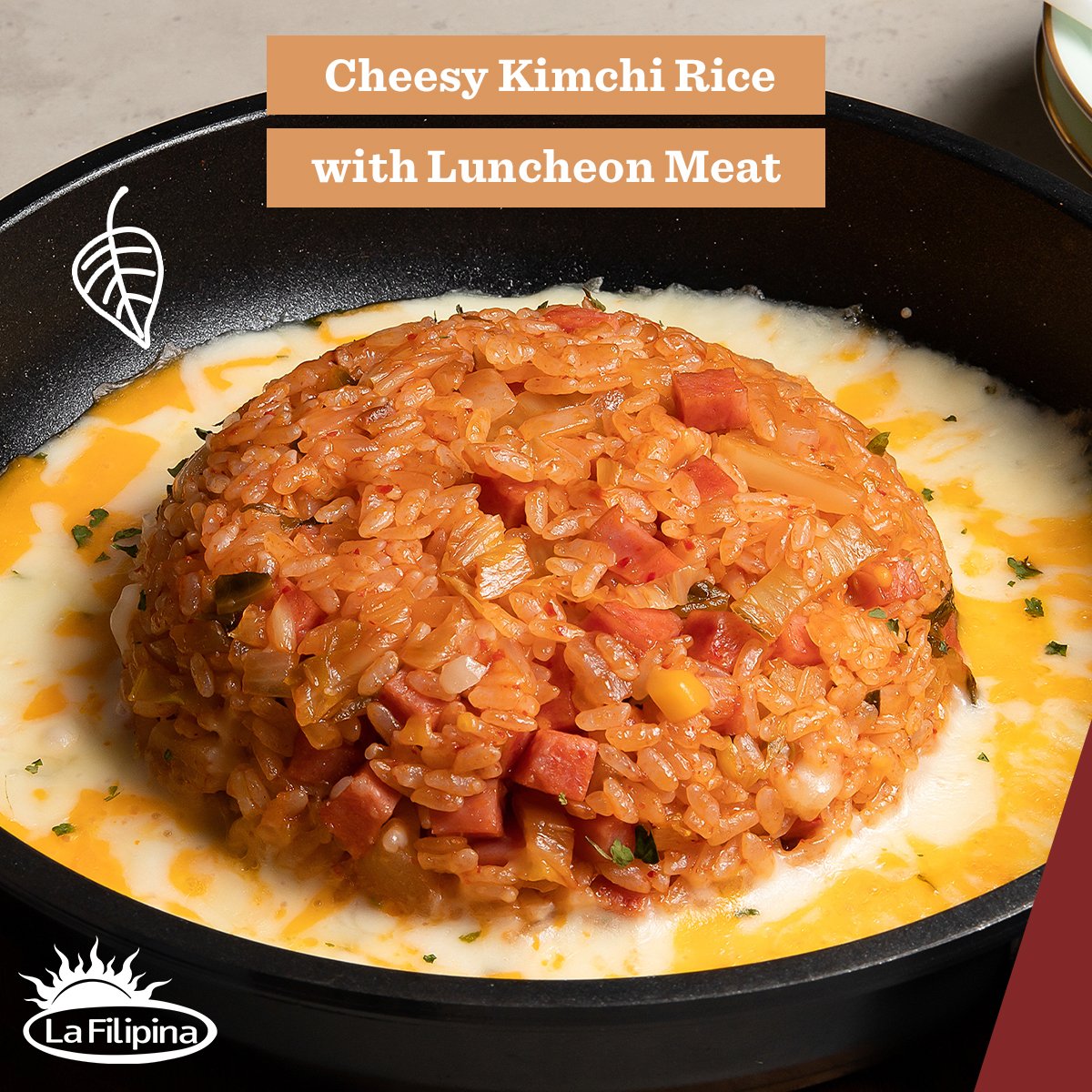 LaFilipinaPH's tweet photo. Kimchi rice has been making its rounds online with foodies trying this cheesy twist on a classic Korean fave! Enjoy it at home with the savory and meaty flavor of La Filipina Luncheon Meat. 

#LaFilipinaSnackHacks #luncheonmeat https://t.co/N8EGYF2UBQ
