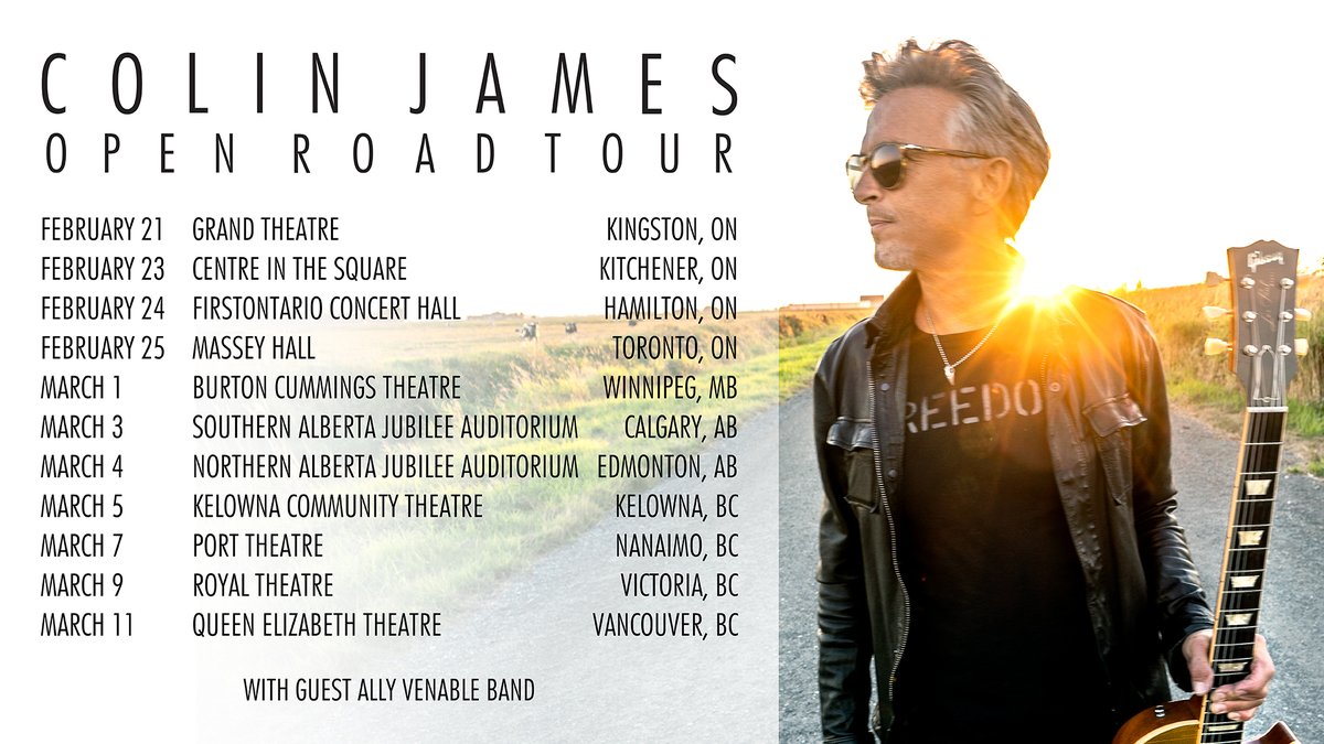 ColinJamesMusic's tweet photo. We are excited to announce the Colin James Open Road Tour, coming to a city near you in February/March 2022! Tickets go on sale this Friday, November 19th!
#colinjames #colinjamesmusic #openroadtour #colinjamesopenroadtour #bluesmusic #openroad https://t.co/ejic2KESpK