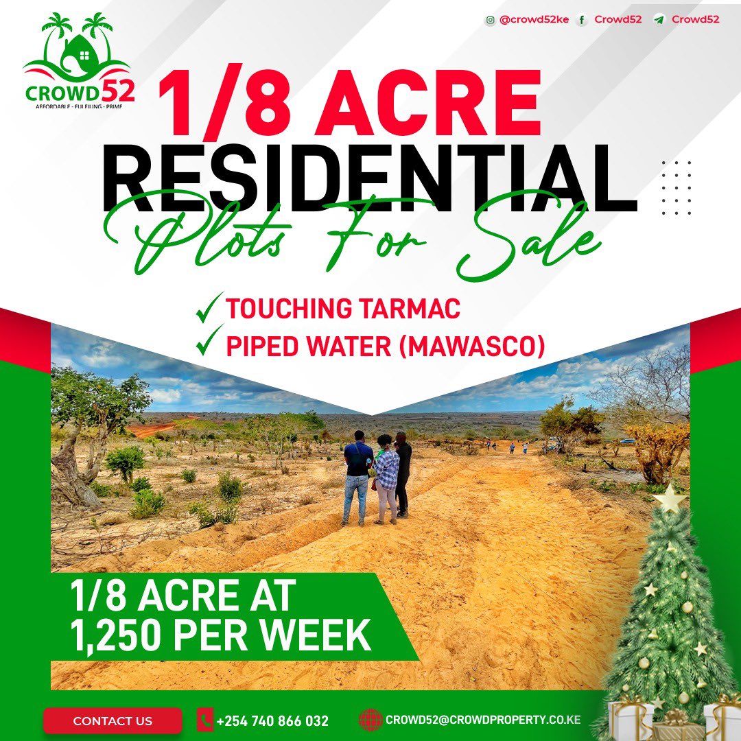 xtiandela's tweet photo. BUY 1/8 ACRE PRIME LAND FOR JUST KSH 1,250 PER WEEK!

✅ TOUCHING TARMAC
✅ PIPED WATER 
✅ ELECTRICITY
✅ 4G INTERNET 
✅ SHOPPING CENTRE
✅ HOSPITAL 
✅ POLICE STATION

LINK: https://t.co/lcINPPI2JE #Crowd52KE https://t.co/qGGkbBYQnS