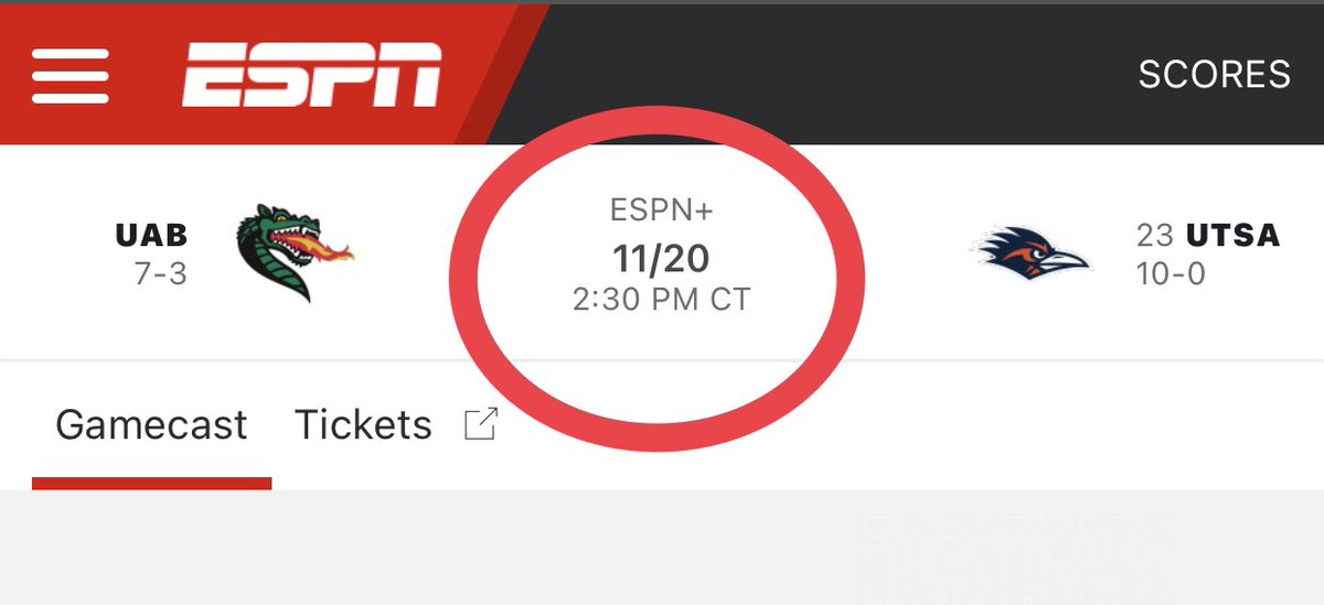 FiveStool's tweet image. This is precisely what killed Conference USA. This Saturday, one of the best Group of Five games of the year will take place between UAB (7-3) and #23 UTSA (10-0), presumably for the CUSA West. 

And where can you watch it? ESPN+

…only, on ESPN+