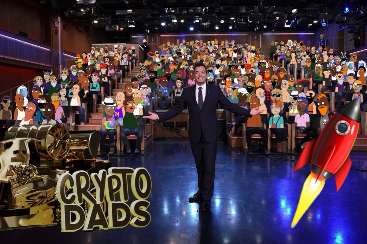 <a href="/CryptoDadsNFT/">CryptoDads ♨️</a> YOUR MISSION, should you choose to accept it:  Make this 👇 photo go #viral and get <a href="/jimmyfallon/">Jimmy Fallon</a> to #ReTweet this… better still… The Mom &amp; Dad gang is so 🔥 in this photo.  #JimmyFallon should SHOW IT ON HIS SHOW!  #JimmyTheDad #LFGdads