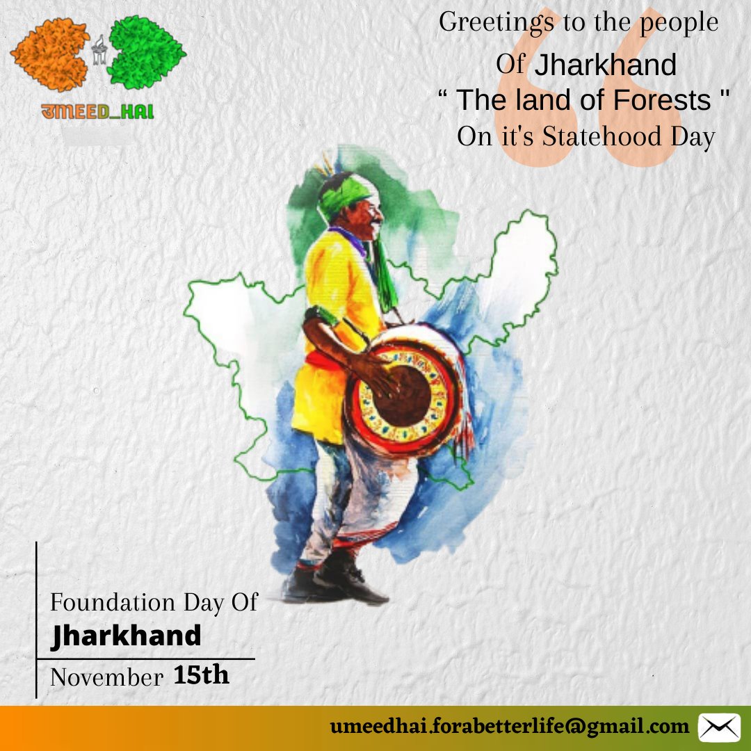Umeed_Hai_FABL's tweet photo. Umeed_Hai Wishing you all a very happy 21st Jharkhand Foundation Day on the occasion of birthday of Brave and courageous Public leader BIRSA MUNDA.
#teamumeedhai
#Umeed_Hai
#birsamunda #jharkhandfoundationday #celebration #memorising #brave #courageous https://t.co/a98aGzPodq