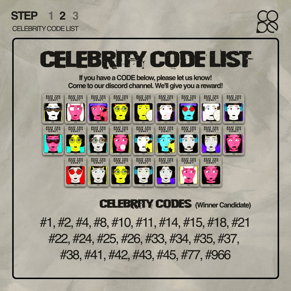 FLFCODE's tweet photo. 🔍Event｜HAVE YOU SEEN THIS CODE? 🔍

Do you have a celebrity CODE? 
Please visit our discord channel and get another reward CODE!

👉https://t.co/Zbj8jSRQvd https://t.co/gORd7nQcG2