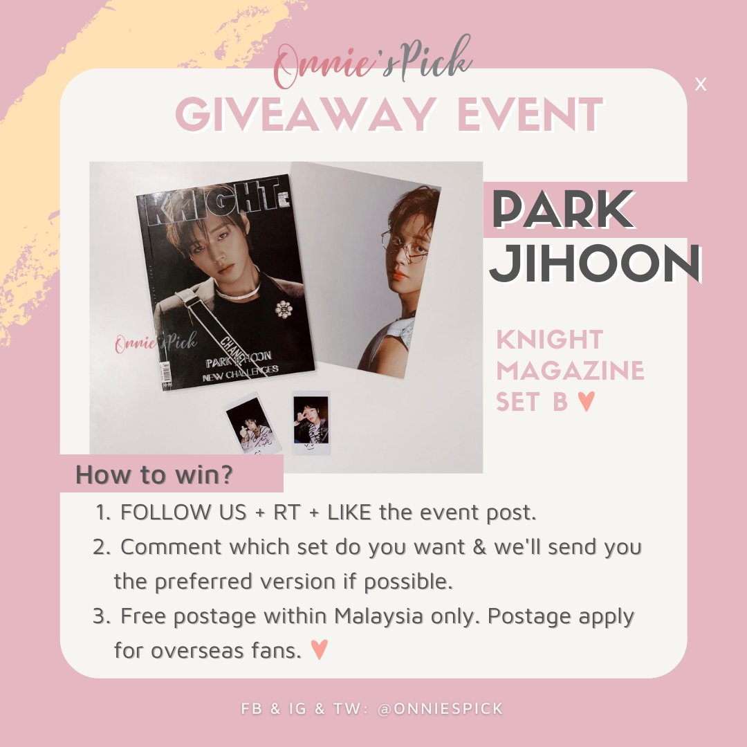 OnniesPick's tweet photo. 【Giveaway Event】
😍Congratulations to @jihoon_bae_ & @chikenwink for getting #ParkJihoon's KNIGHT Magazines👏
Thank you everyone who joined the event too💜
Stay tuned for more ;) Stay safe!
#OPevent #박지훈 #메이 #KPOP #HOTnCOLD https://t.co/3y6dyVy5vN