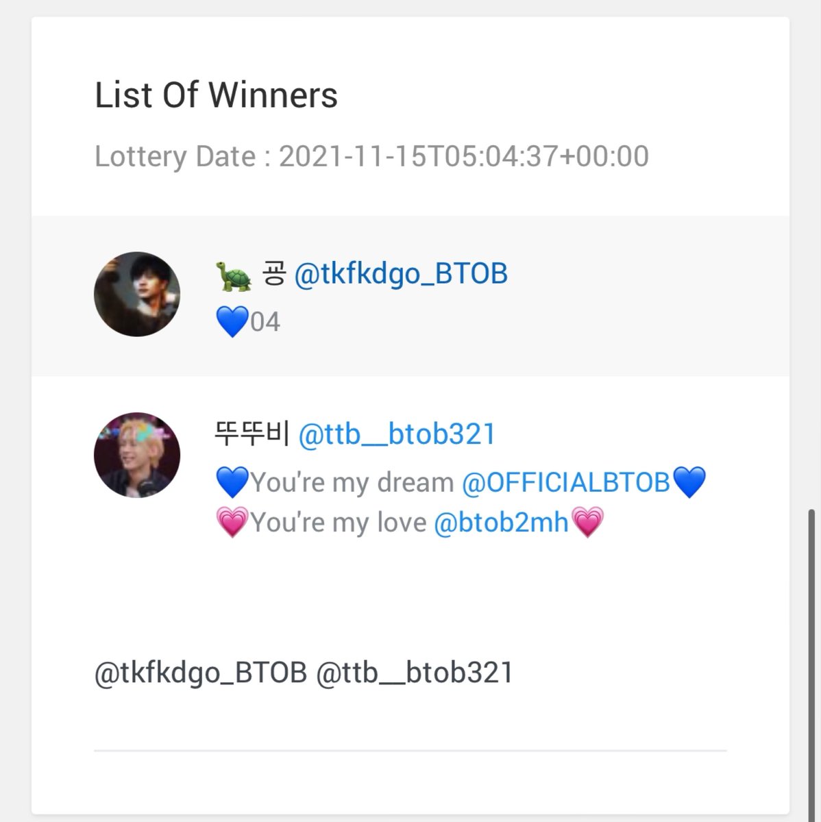 BTOB_MILITARY's tweet photo. @tkfkdgo_BTOB 
@ttb__btob321 

당첨 축하드립니다 ~ 두 분께 기프티콘 드리겠습니다 .ᐟ 먼저 오시는 분께 선택권 드릴게요 ㅎㅎ 디엠 주셔요 💙 https://t.co/LYtHy6LLSq