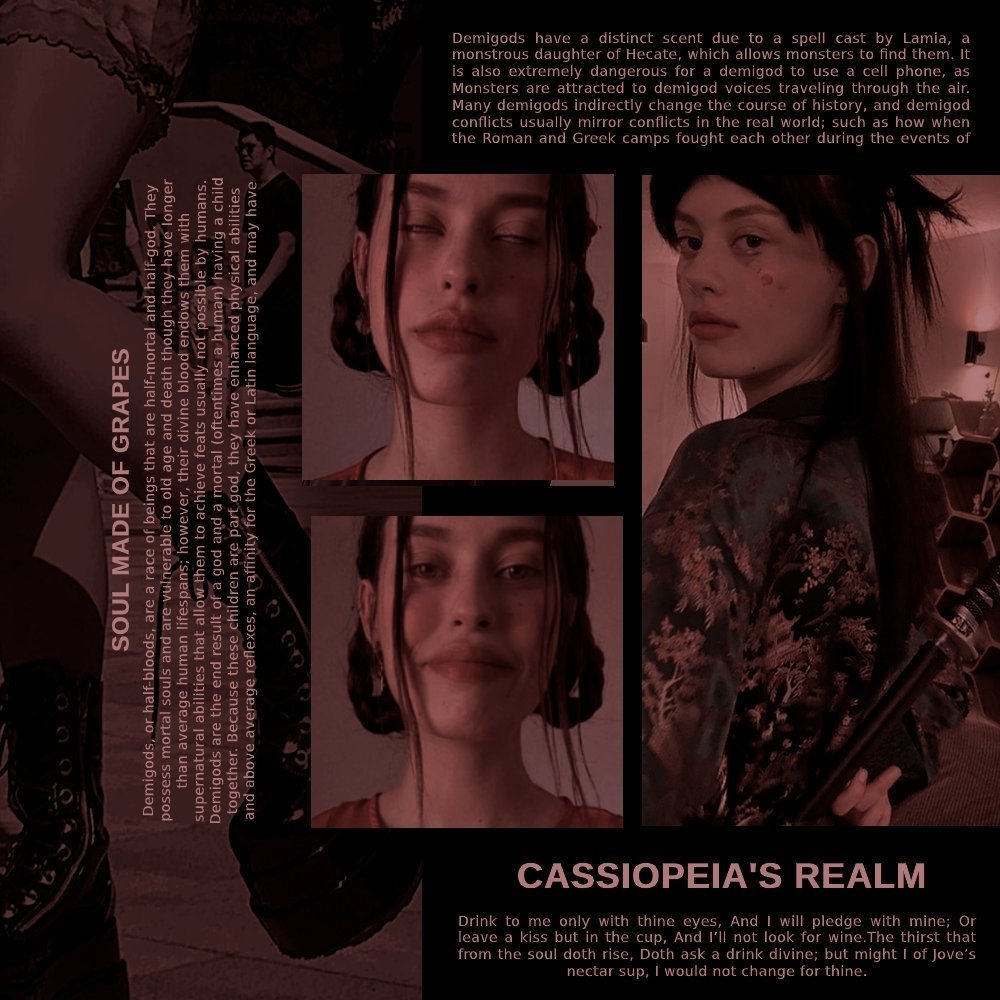 shapeoflames's tweet image. ㅤㅤㅤㅤㅤㅤ
ㅤ ▱▱▱▱▱    𝐂𝐀𝐒𝐒𝐈𝐎𝐏𝐄𝐈𝐀.
ㅤdaughter of dყoᥒιsos.  wine
ㅤenthusiast. demigod. jᥙᥒkιᥱ.
ㅤdᥱᥲᥣᥱr.   chemistry   student.
                    ¿ ↻ + ♡ ?
⠀ㅤ