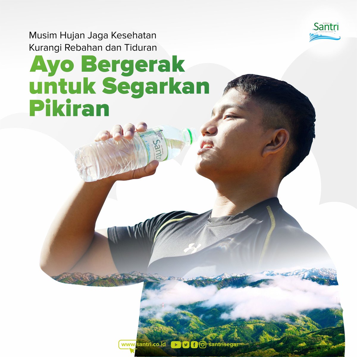 SantriSegar's tweet photo. Memasuki musim hujan. Aktifitas jadi terbatas. Biasanya, mau kemana-mana jadi malas. Pengennya rebahan terus.

Bagaimana pun cuacanya, usahakan tetap bergerak &amp; kebutuhan cairan tubuh terpenuhi. Sediakan Air Mineral Santri agar asupan nutrisi terus terpenuhi. 

#AirMineralSantri https://t.co/1Vw87G6lZl