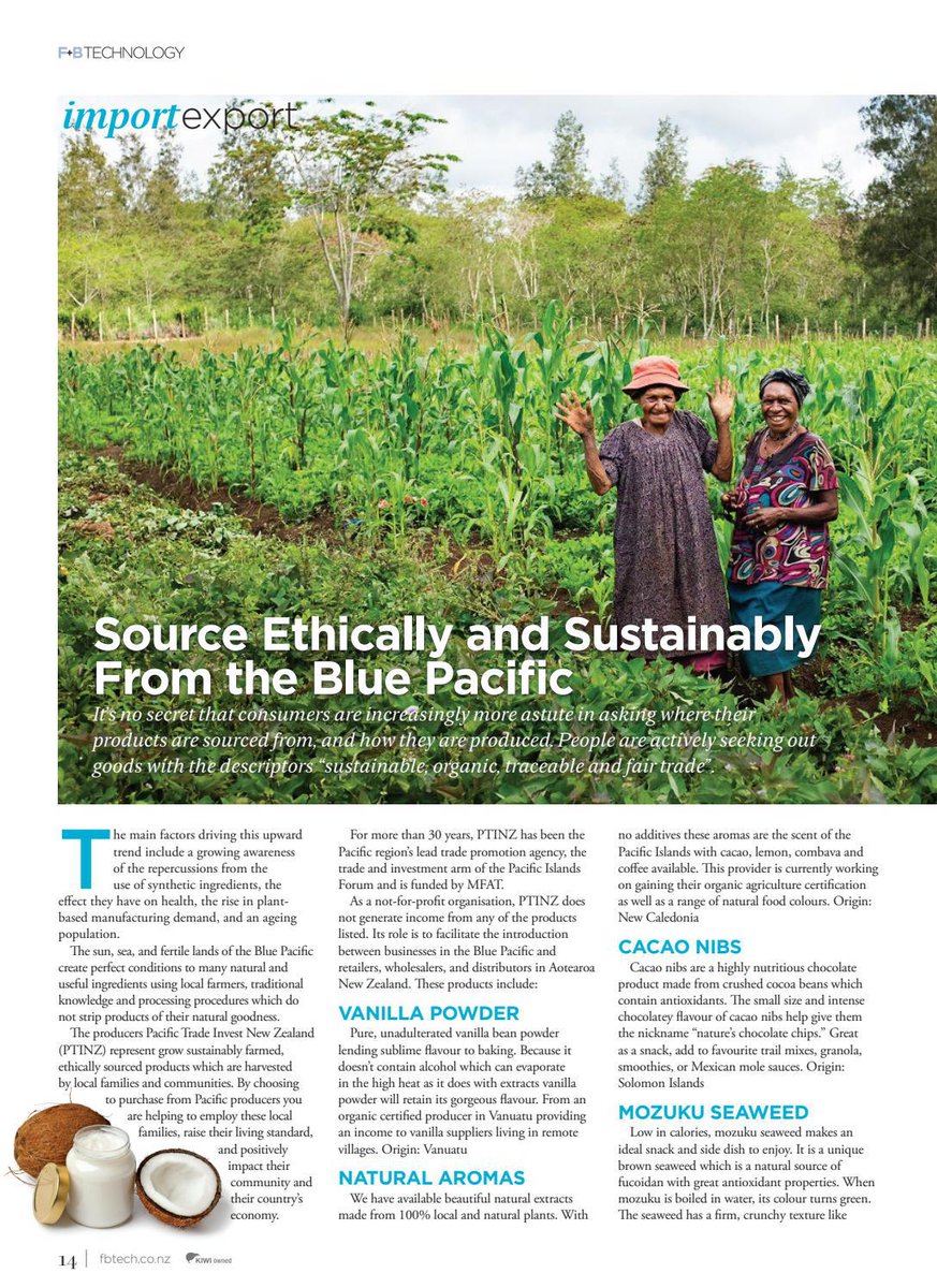 pti_nz's tweet photo. Read our promo in #FBTech mag talking about #BluePacific #rawingredients. F+B Tech magazine goes out to food & beverage suppliers across the #FMCG &#foodservice sectors.
Read our article : https://t.co/7yw9MNrnka & full mag: https://t.co/f1tHh5Nz0t
#pacifictradeinvest #ptinz https://t.co/0nx7AZB52q