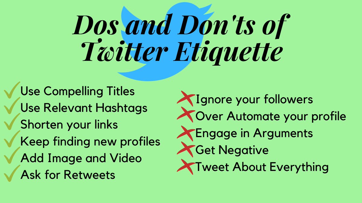 FollowerAudit's tweet photo. Dos and Don'ts of Twitter Etiquette
#twitter #twitterforbeginners #twittermarketing https://t.co/0e8sjea62g