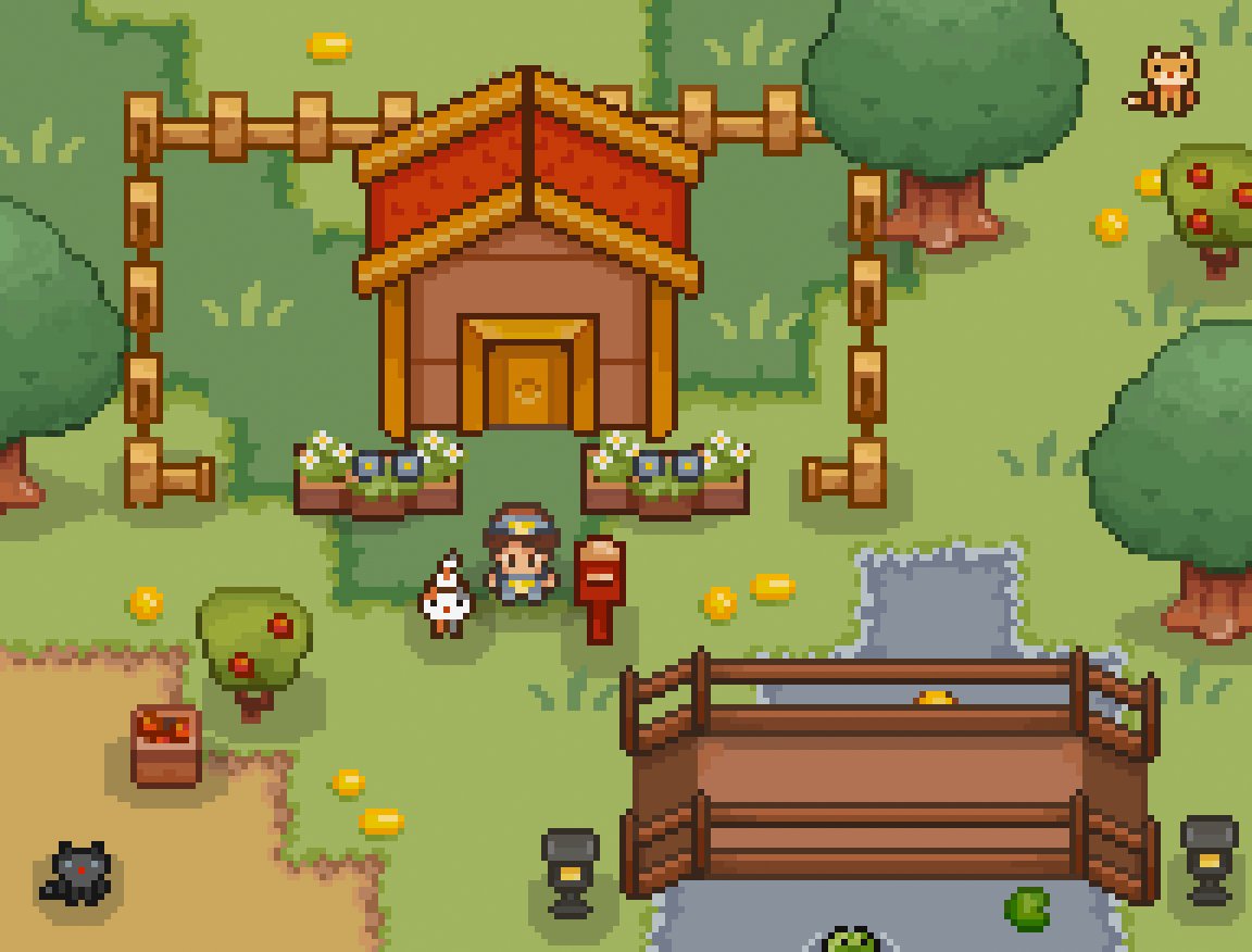 cozy courtyard, don't you think so? I suggest looking at past publications with cats.

I propose to buy you full-fledged packs released with <a href="/snodekfeld/">Snodekfeld</a>
itch.io/s/57431/lands-…

#gamedev #pixelart #ドット絵 #pixels #indiedev #gameart #digitalart