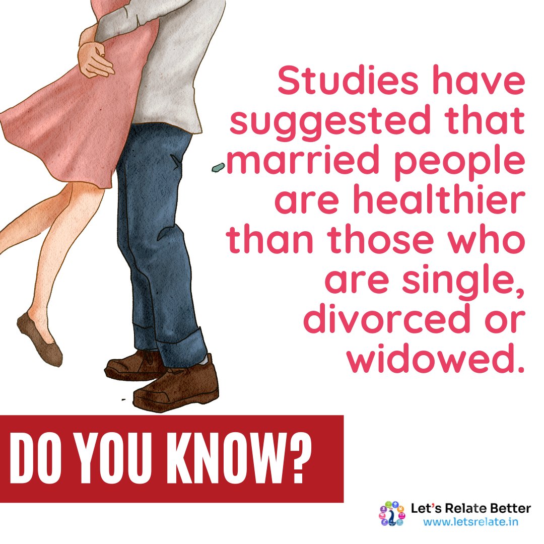 LetsRelate_App's tweet photo. Studies have suggested that married people are healthier than those who are #single #divorced or #widowed A new Carnegie Mellon University study provides the first biological evidence to explain how #marriage impacts #health.
#letsrelate #couple #relationship #monday https://t.co/SLiofFZFfw