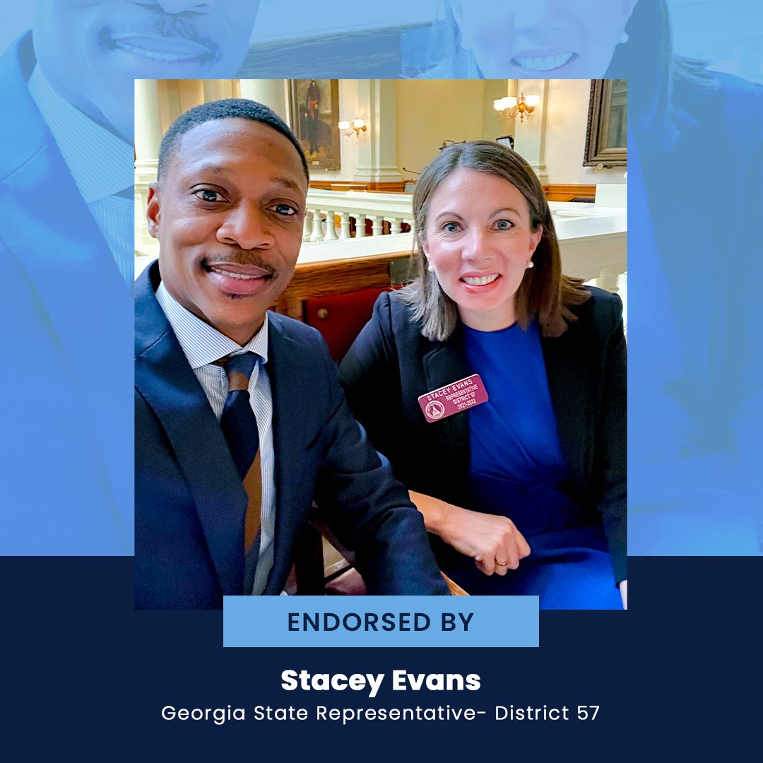 JasonHWinston's tweet photo. I am grateful to be officially endorsed by the Honorable Stacey Evans, Georgia State Representative for District 57. 

Rep. Evans advocates on behalf of all Georgians and develops solutions to our state’s toughest challenges.

Thank you for your support, Representative Evans! https://t.co/ioO8mqVBgI