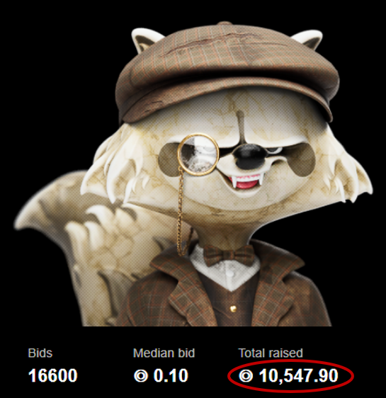 The <a href="/DegenTrashPanda/">Trash Panda Penthouse</a> launch just completed its bidding phase.

Median price: 0.1◎ ($24 per token)
Amount raised for team: $240k
Amount raised for charity: $797k

They raised 3.3x for charity than they did their own project.

Don't sleep on this team. #solana #nft