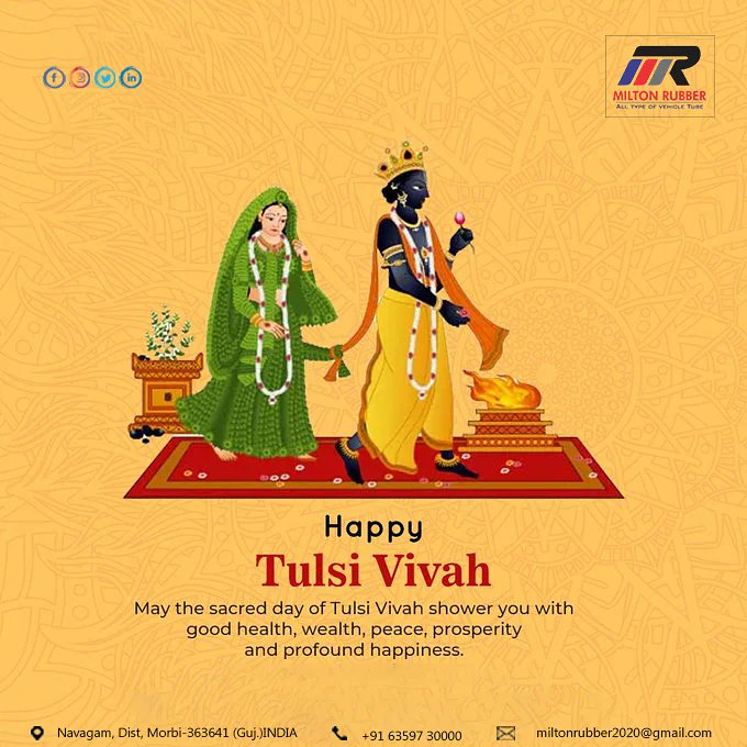 RubberMilton's tweet photo. May Goddess Tulsi and Lord Vishnu bless you with all the goodness in the world. May you be blessed with a happy married life. Here’s wishing you and your family a very Happy Tulsi Vivah.

#Tulsivivah #milton #rubber #rubberbase #tube #tyres #production #manufacturing #morbi https://t.co/i8iTbdzogJ