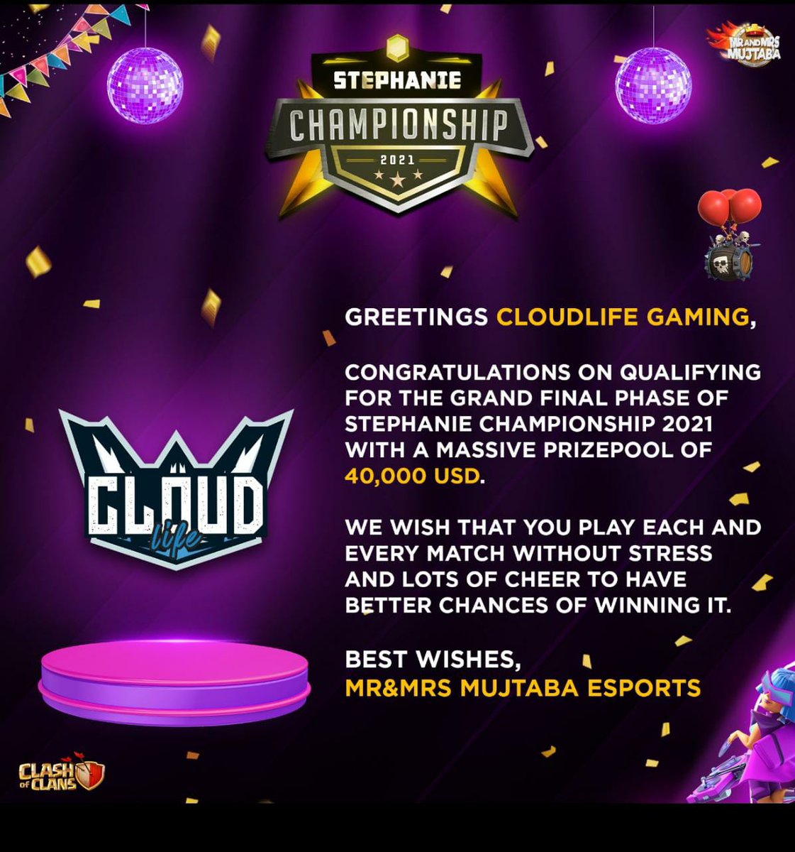 CGxCOC22's tweet photo. Thank you @StephanieDrM1! We look forward for our upcoming matches and wish good luck to all other participating teams! ⚔️ 

#CloudlifeGaming | #CloudlifeFTW https://t.co/uVFHkvPcLu