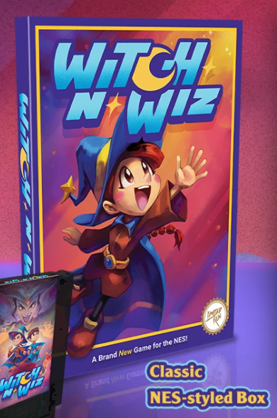Closeup shot of NES box for Witch n' Wiz.