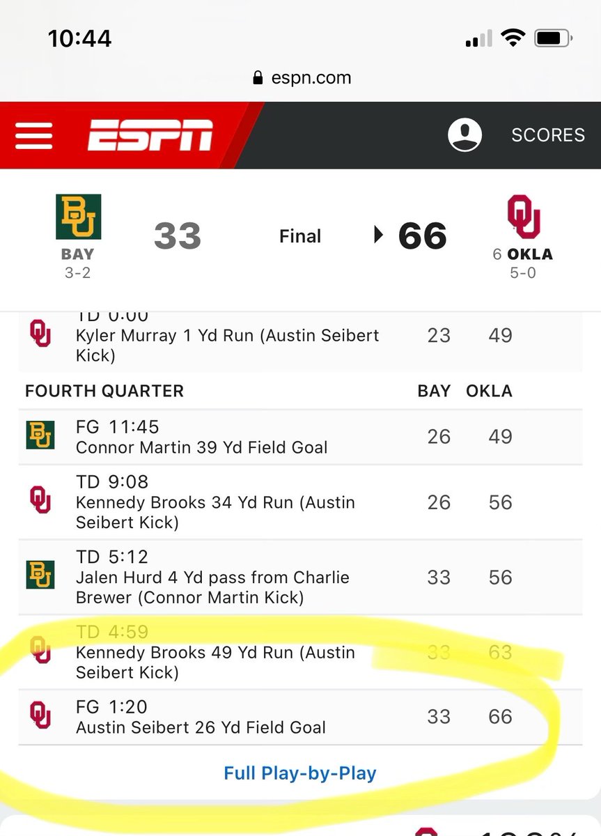 mattmosley's tweet image. The Big 12's code of sportsmanship director kicked a FG with a minute left in 2018 to make it 66-33.