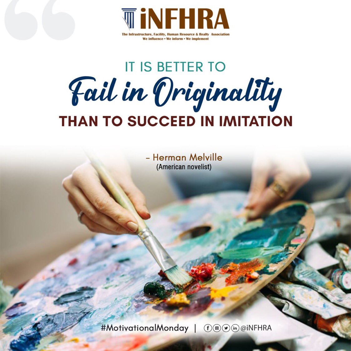 It's time to reclaim the day and start off your week right with this Monday motivation quote.

#motivationalmonday #fail #originality #succeed #imitation #hermanmelville #weeklymotivation #motivationalwords #quoteoftheday #getmotivated #successtip