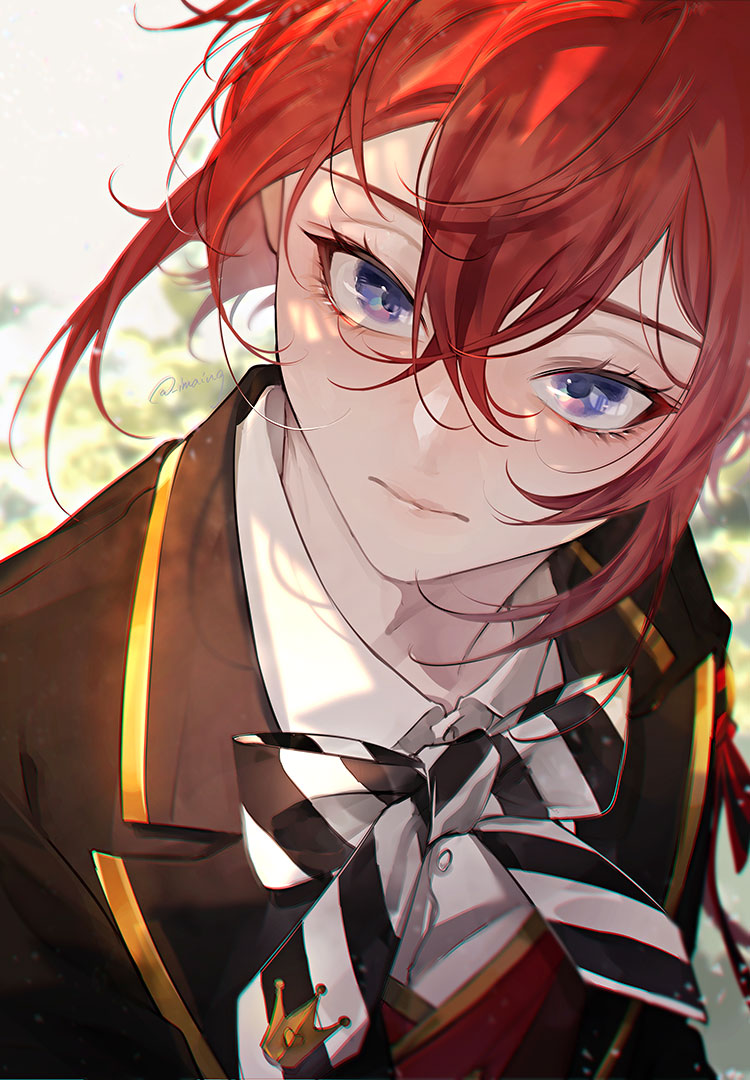solo 1boy red hair male focus looking at viewer jacket blue eyes  illustration images