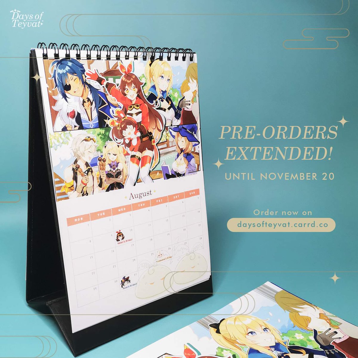 daysofteyvat's tweet photo. We heard your requests! We're extending pre-orders until November 20 😌 You can get extra bonuses when you pre-order. Link is in our bio✨#genshinimpact #genshin #Daysofteyvat #genshinimpactcalendar #genshincalendar https://t.co/iYkWmVJ97v