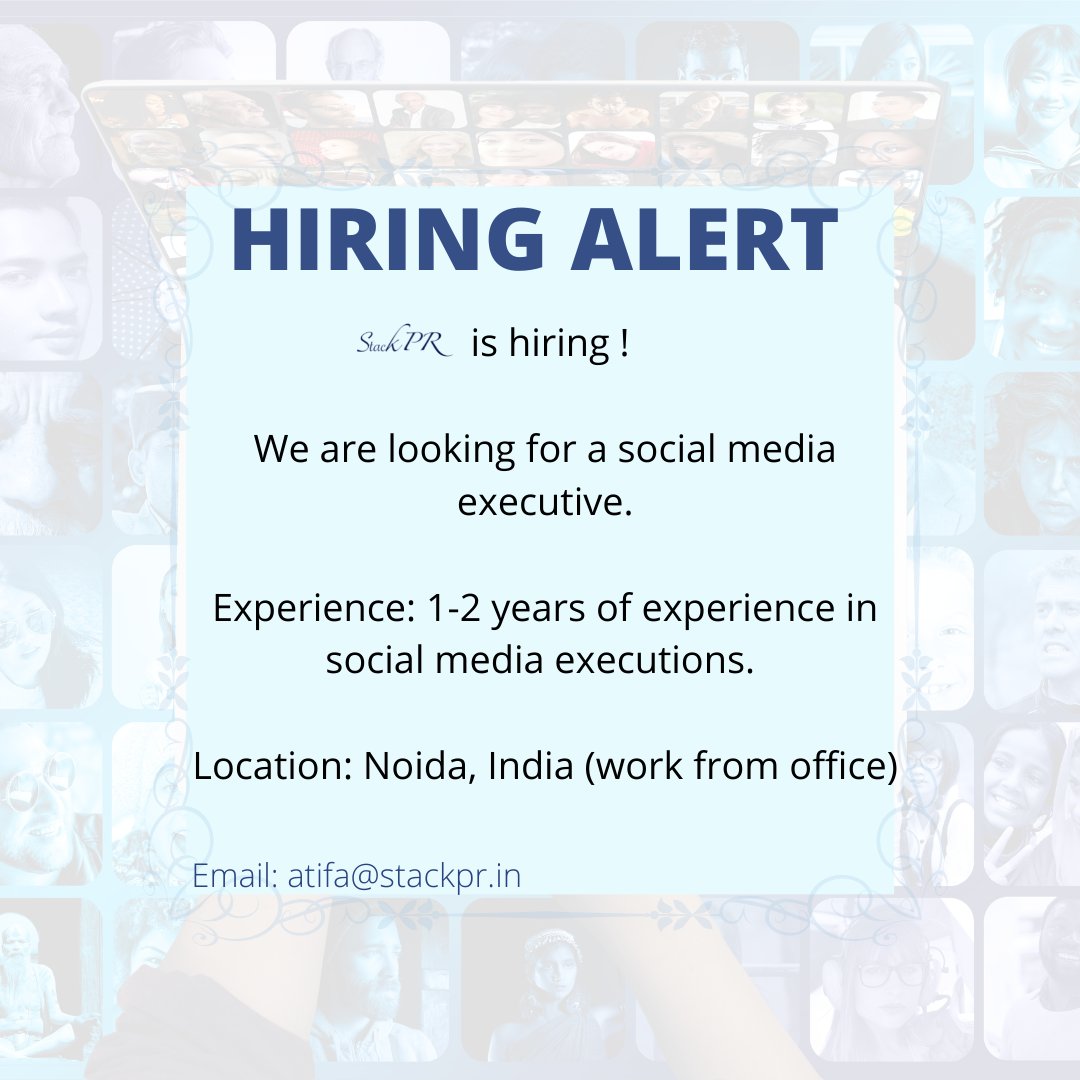 StackPR2's tweet photo. Stack PR is hiring !

We are looking for a social media executive.

#socialmediajobs #jobs #jobsearch #jobalert #jobseeking #jobshiring #jobhunt #hiring #hiringpost #hiringnow 
#jobsinnoida #noidajobs #noidahiring #hiringimmediately #hiringalerts #noidajob https://t.co/eEFXQLvu9y