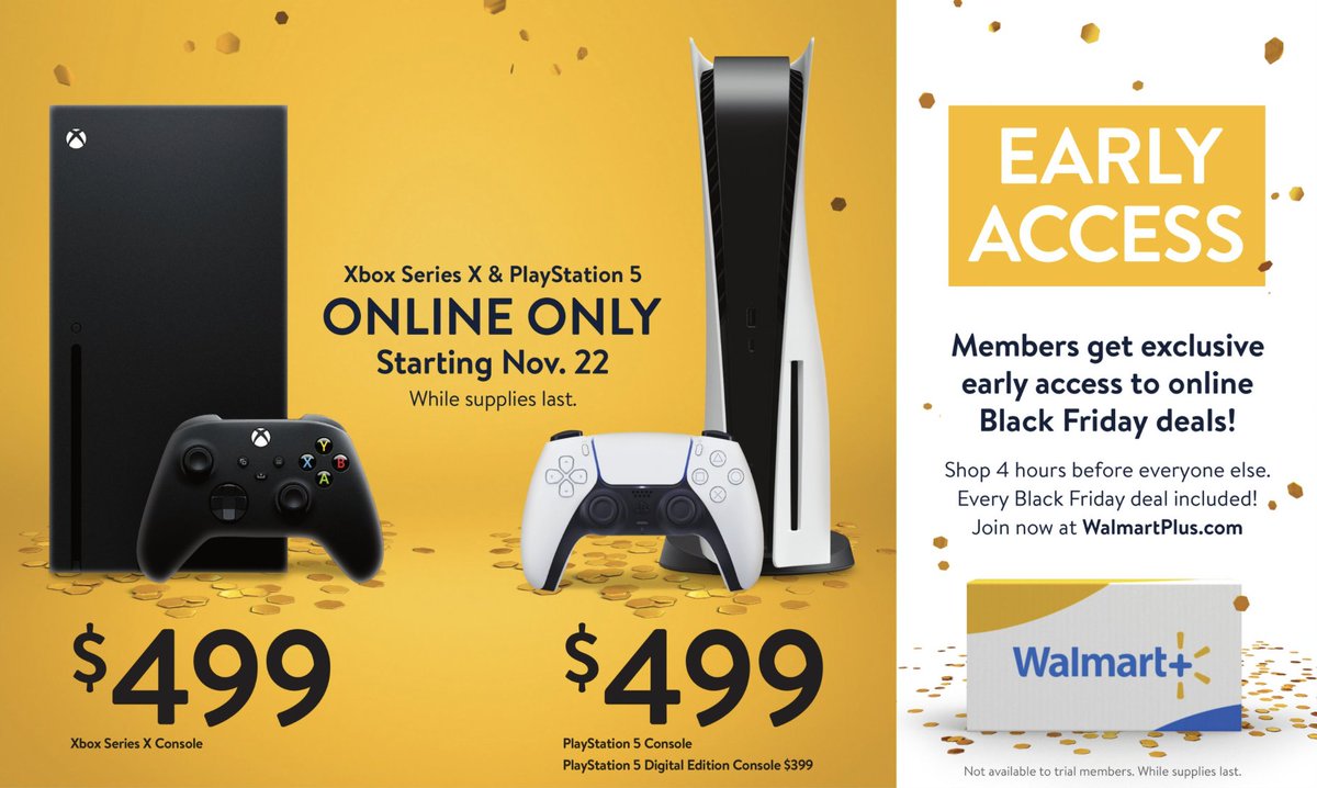 DealsFinderIO's tweet photo. Confirmed: Online only #PS5 restock starting November 22, Walmart has confirmed via its Black Friday 2021 ad. https://t.co/93mRl3e5OR