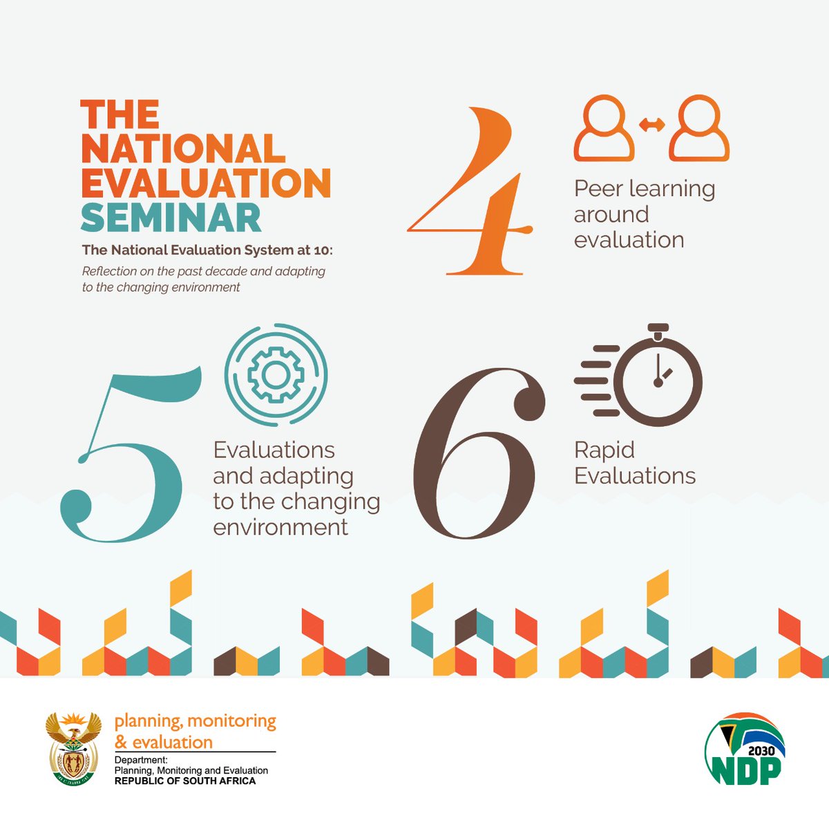 DpmeOfficial's tweet photo. Last day remaining to our National Evaluation Seminar!
Issues of discussion on our table will include:
- Evaluations and adaptation to the changing environment,
- Peer learning around evaluation,
- Rapid Evaluation,
#NES10 #evaluations @GovernmentZA @PresidencyZA @GovchatOrg https://t.co/3eqcdyYNFK