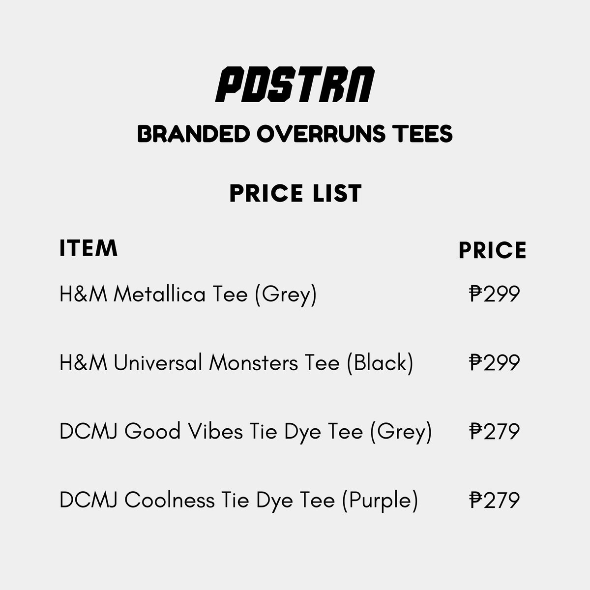 pedestrianmnl's tweet photo. 𝐏𝐃𝐒𝐓𝐑𝐍 𝐁𝐫𝐚𝐧𝐝𝐞𝐝 𝐎𝐯𝐞𝐫𝐫𝐮𝐧𝐬 𝐓𝐞𝐞𝐬

H&amp;M Metallica Tee: ₱299
H&amp;M Universal Monsters Tee: ₱299
DCMJ Coolness Tie Dye Tee: ₱279
DCMJ Good Vibes Tie Dye Tee: ₱279

Now available @ pedestrianmnl ⚡️

#PDSTRN
#PDSTRN2021
#WalkWithStyle https://t.co/vBoGMF7zoV