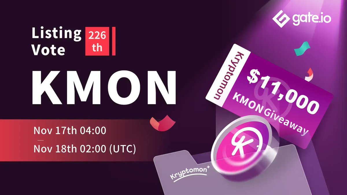 Gate's tweet photo. #Gateio 226th Listing Vote @KryptomonTeam

Time: Nov 17, 04:00 - Nov 18, 02:00 UTC

Vote For $KMON &amp; Share $5K
$3K For Top 600 Depositors
$1K For New Users
Share $2K Rewards On #KMON #giveaway

Vote: https://t.co/T9eYCvHdOu
Details: https://t.co/Dt5tdN4pDo

#listing #newlisting https://t.co/vhHMsypaWN
