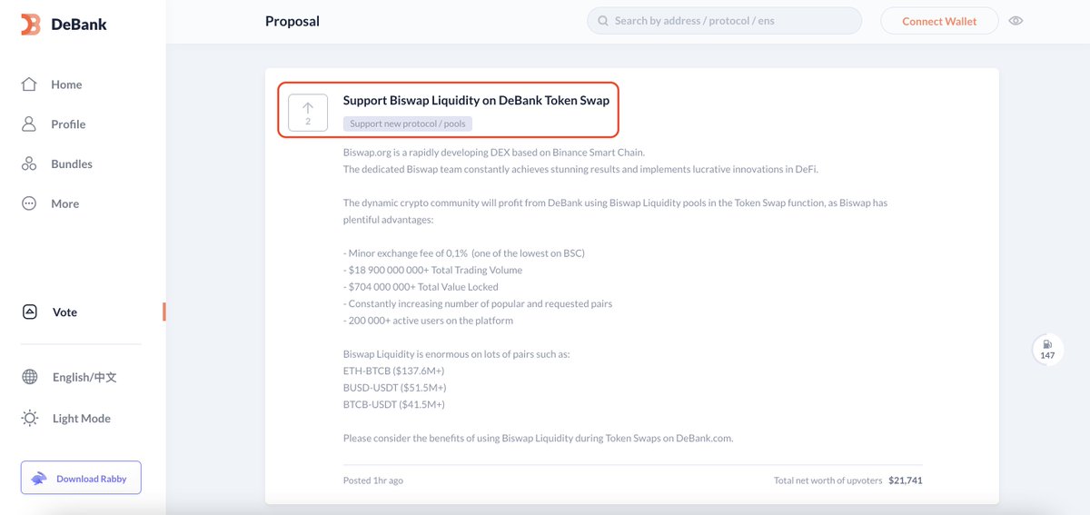 Biswap_Dex's tweet photo. 📨Vote for Biswap Liquidity on DeBank!📨

@Biswap_Dex liquidity on @DeBankDeFi Token Swap is beneficial!

💙Support it by pressing a Like button:
https://t.co/NAioPu0seR

📍You need to have $1 000+ in your account to vote.

🚀Let's empower dynamic Biswap evolution!

$BSW #BSC https://t.co/A2I50qaFam