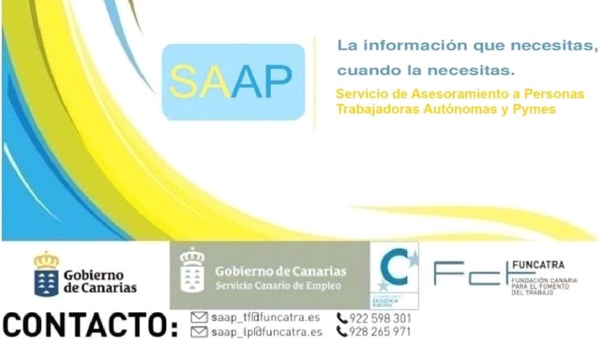 SCEmpleo's tweet photo. Servicio de Asesoramiento Personas Trabajadoras Autónomas y Pymes #SAAP
☎️Teléfonos:
S/C de Tenerife 922 598 301
Las Palmas 928 265 971
Un proyecto impulsado por la Fundación Canaria para el Fomento del Trabajo #Funcatra,
financia el Servicio Canario de Empleo #SCEmpleo https://t.co/EkCcOFHzYd