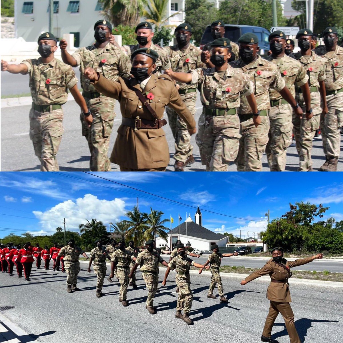 TCIRegiment's tweet photo. The Remembrance Day Parade was held on both the islands of Grand Turk and Providenciales 2021. 

#TheFallen #LestWeForget🌺🇹🇨

#TCIRegiment🇹🇨
#TCIStrong💪🏾🇹🇨
#TCIProud✊🏾🇹🇨 https://t.co/LNr7vOMKF5