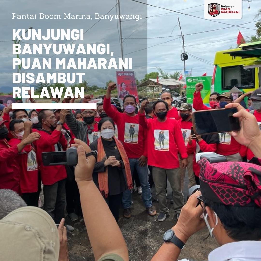 RPMJatim's tweet photo. Puan Maharani mengunjungi kawasan Kampung Mandar, Pantai Boom Marina, Banyuwangi, Jatim. Setibanya, Puan disambut oleh relawan Puan Maharani Banyuwangi. Pada kesempatan itu Puan menyapa dan berdialog dengan para relawan.

#PuanMaharani #KetuaDPR #RelawanPuanMaharani #Banyuwangi https://t.co/WVM1WkAjA9