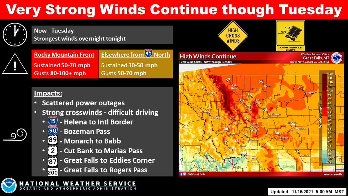 ⚠ Strong Winds thru Tues ⚠ 🌬 Wind gusts 50-70 mph for most (80-100 ...