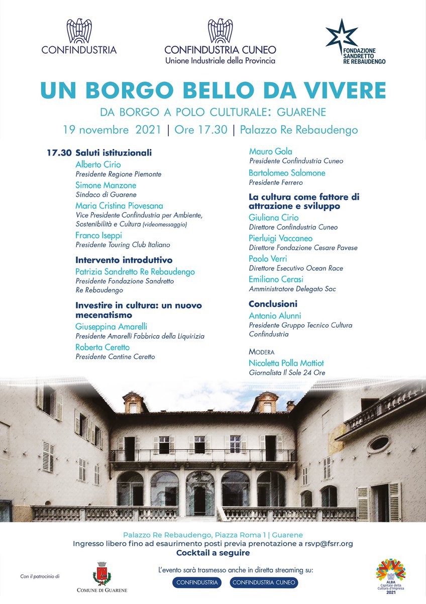 #SaveTheDate
Un borgo bello da Vivere: Guarene 
19 novembre, ore 17.30