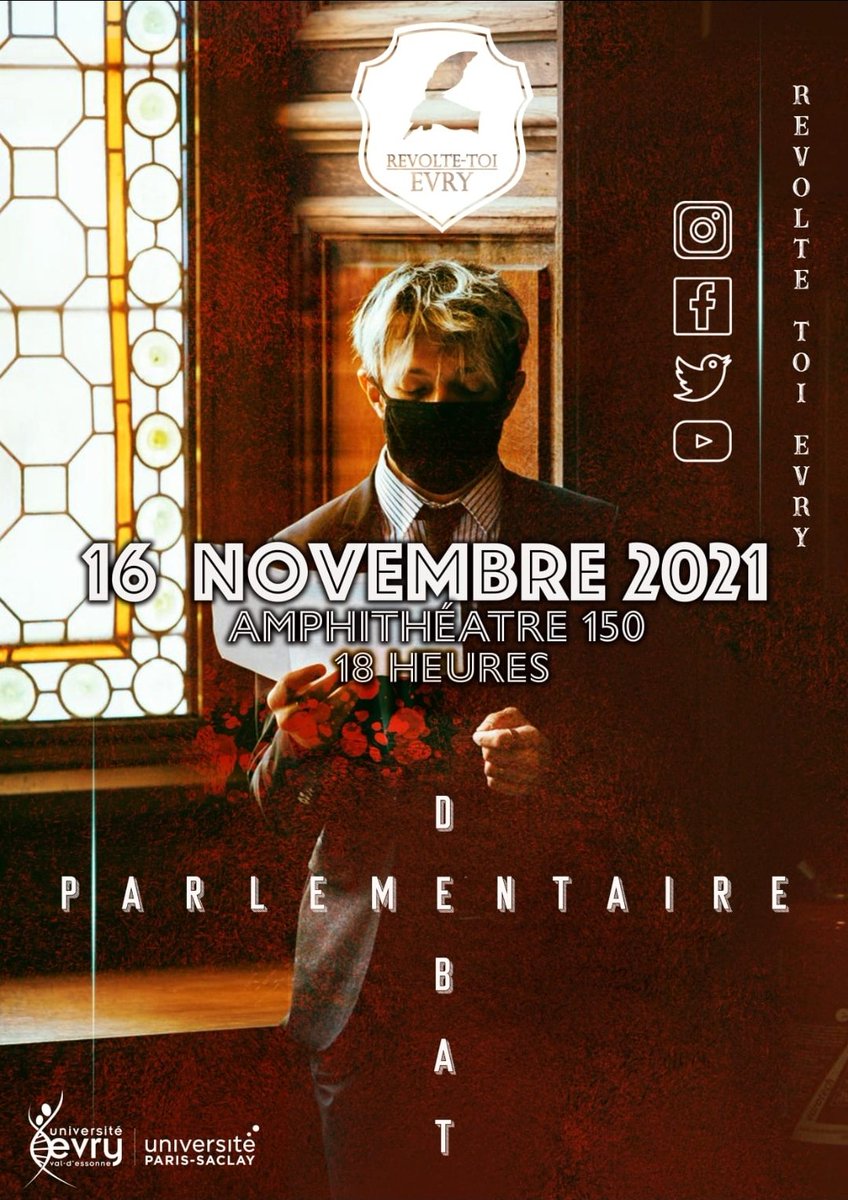 RevolteToiEvry's tweet photo. Le 16 novembre, 18h00, amphi 150, pour son premier debat de l'année au sein de l' @UnivEvry, on vous propose d'assister à la joute verbale  jugé par maître @BoudiNabil💫

Sujet : Ce gouvernement interdirait la dissimulation du visage dans l'espace public.

@VilledEvryCourc ☀️ https://t.co/AibcHzKuqg