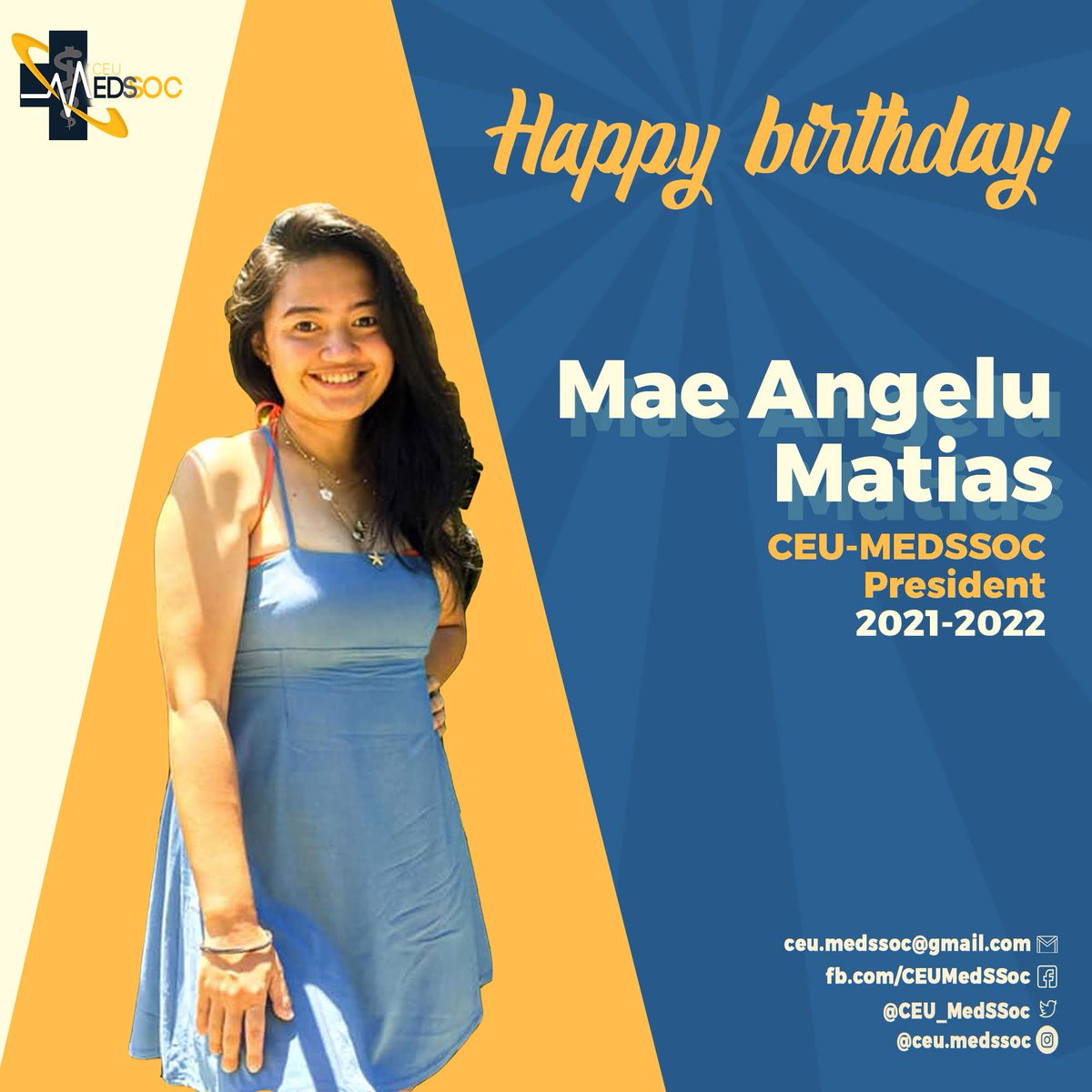 CEU_MedSSoc's tweet photo. Before this day ends, let's all greet our MedSSoc President a happy happy birthday ♥️ 

May you have another wonderful year of happiness and joy. May each day's journey bring you closer to your dreams.

Happy birthday, Mae! 💐🎁 https://t.co/sH1rUWjPs8