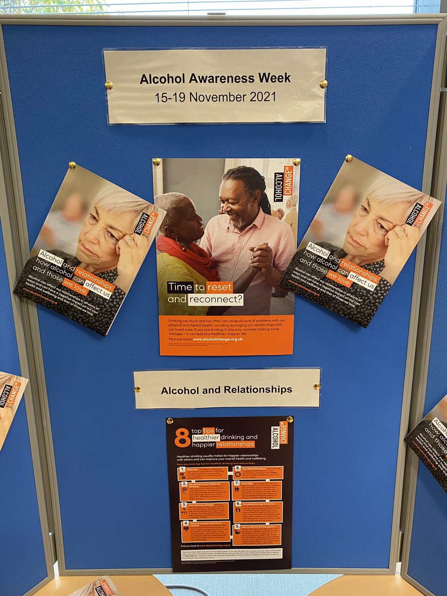It’s #AlcoholAwarenessWeek and we have a display in the Library with lots of information and resources. The theme this year is alcohol and relationships as drinking can have a devastating effect not only on the drinker but also on colleagues, friends and family members