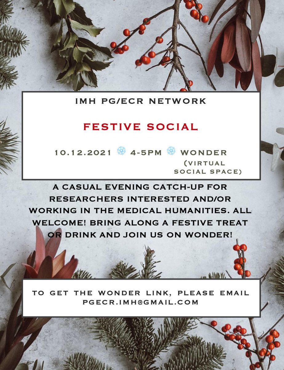 Join us online on Friday 10th December, 4-5pm GMT, for our festive social!

It'll be a casual evening catch-up for researchers interested in and/or working in the #medhums. All welcome! Bring along a festive treat or drink and join us on Wonder.

(Email us for the Wonder link!)